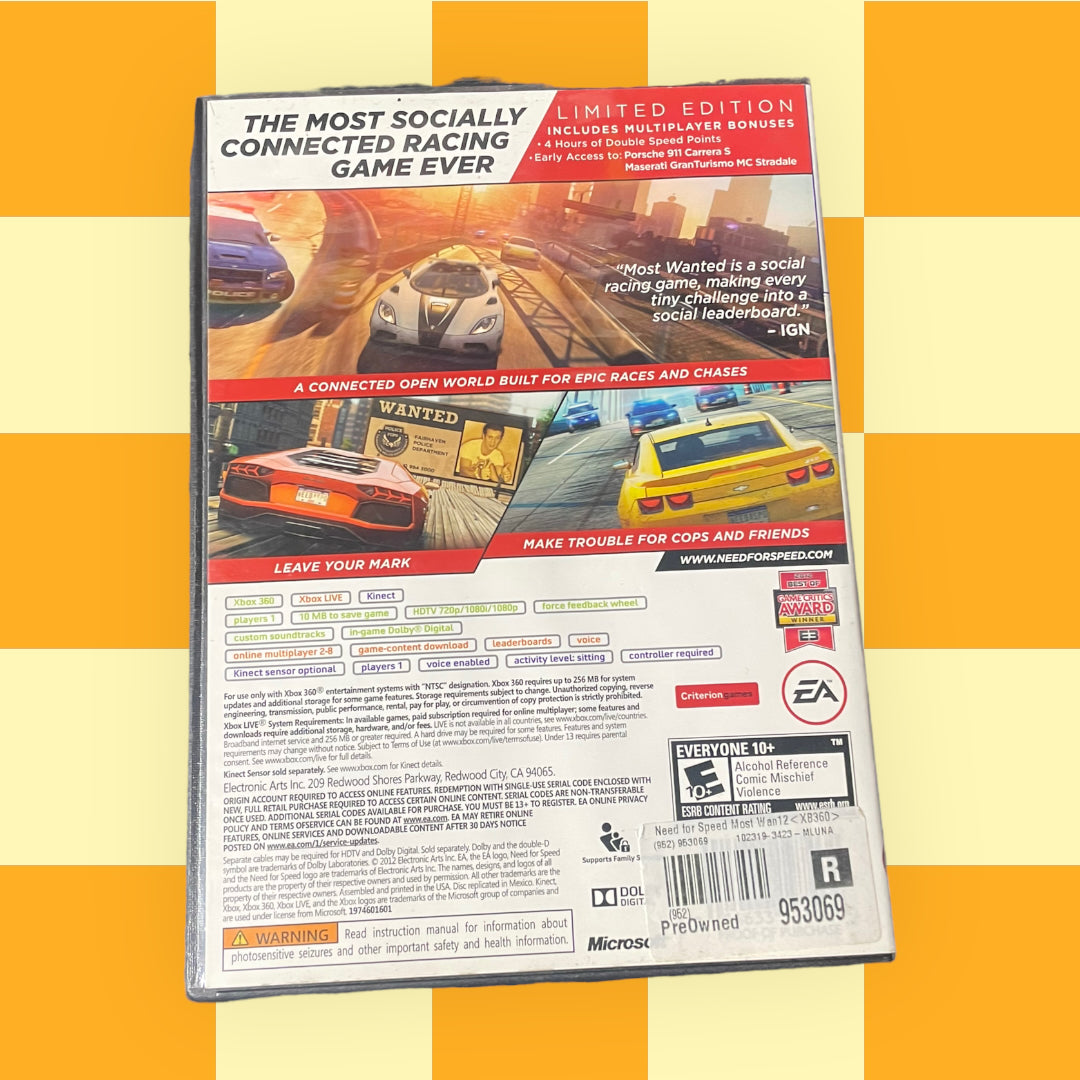 Need for Speed: Most Wanted - A Criterion Game (Limited Edition) (Mirosoft Xbox 360, 2012)