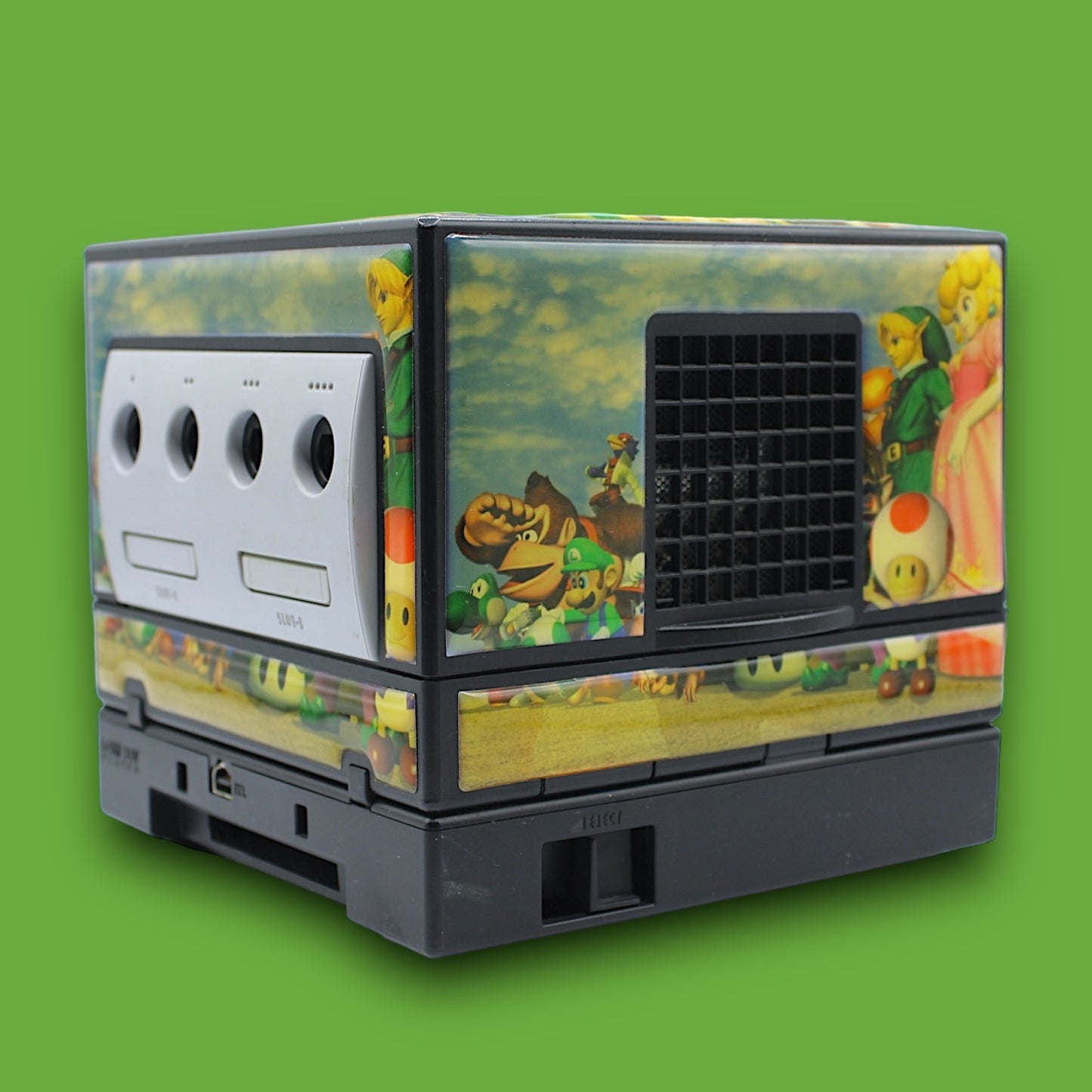 Super Smash Bros Skin - Xeno Chip Modded Nintendo GameCube W/ Game Boy Player & 32GB Micro SD Card Bundle